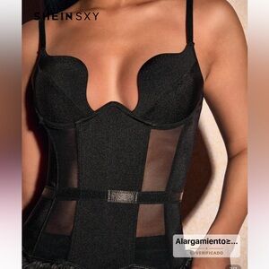 SHEIN Black Sheer Panel Corset